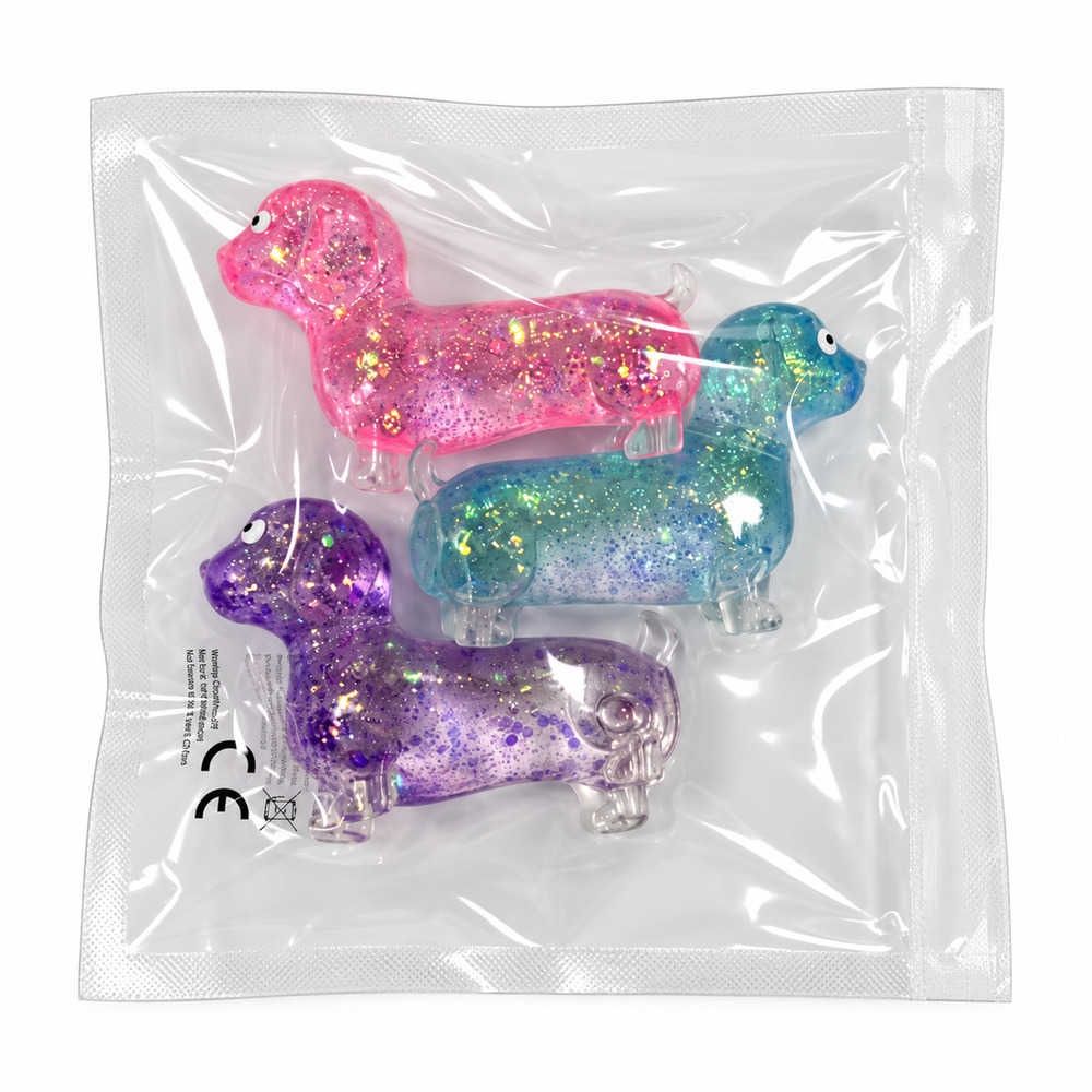 Glitter sparkly sausage dog squeeze toys – 3pc set
